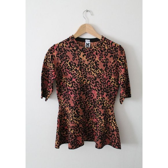 Missoni Metallic Leopard Jacquard Knit Peplum Top Animal Print Size 8 - Picture 3 of 9